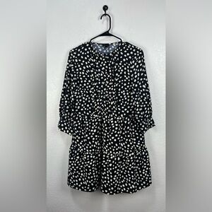 Women's Who‎ What Wear Polka Dot Dress Sz XS Pleated Black Cream Whimsigoth Midi